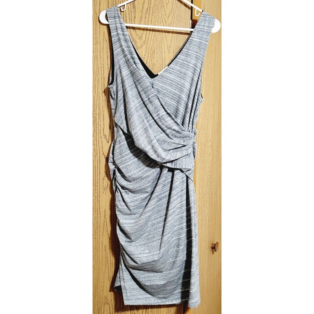 WITCHERY Women's Grey & White Stripe Fitted Rouged Sleeveless Dress Size 10